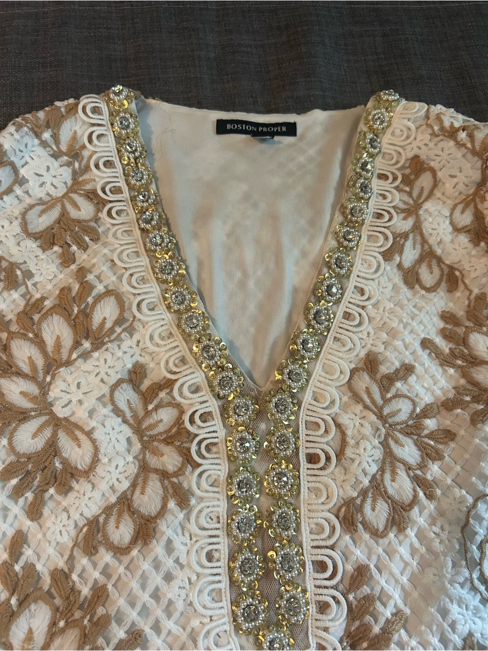 Boston Proper Cream Beaded Dress